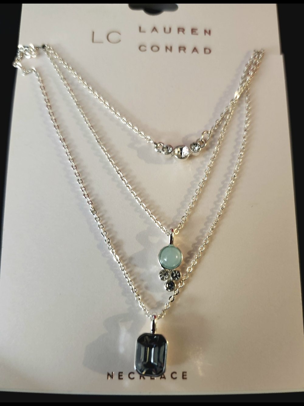 LC Lauren Conrad Silver-Tone Layered Necklace with Aqua Pendants
